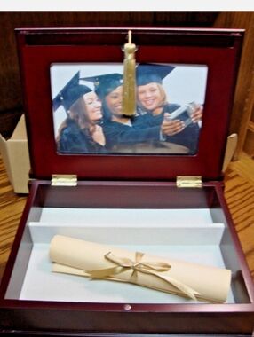 Papyrus Brown Wood Display Keepsake Box with Gold Tassel